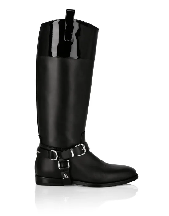 Patent Leather Boots High Flat