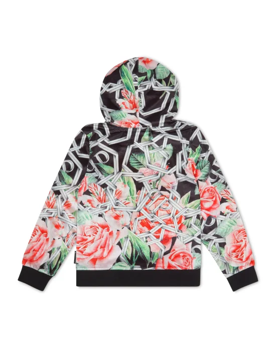 Chenille Hoodie Sweatshirt Roses