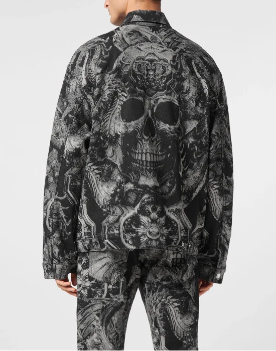 Denim Oversize Jacket Dragon Skull