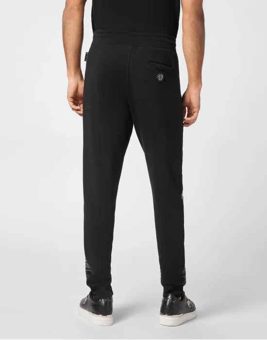 Jogging Trousers With Leather And Nylon Inserts