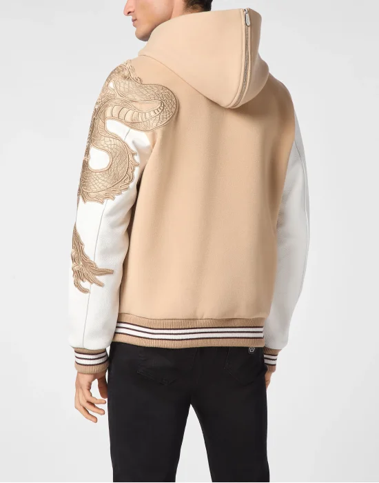 College Bomber With Leather Sleeves Monogram