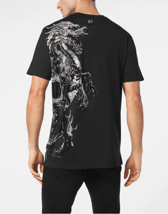 T-shirt Round Neck SS Dragon Skull strass