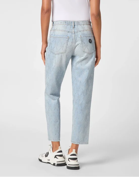 Denim Trousers Mom Fit Strass Monogram