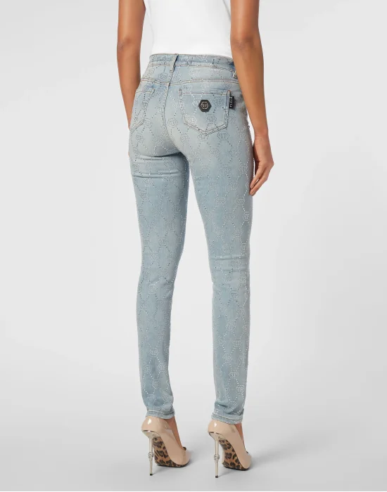 Denim Trousers High Waist Jegging Strass Monogram