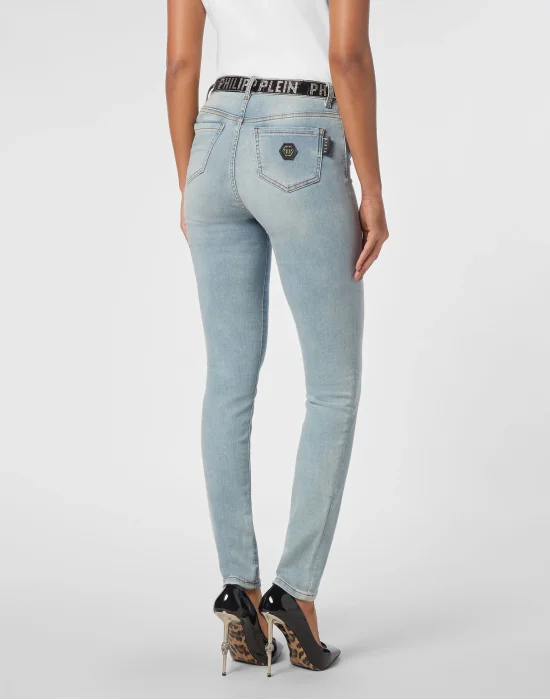 Denim Strass Band High Waist Jegging Trousers