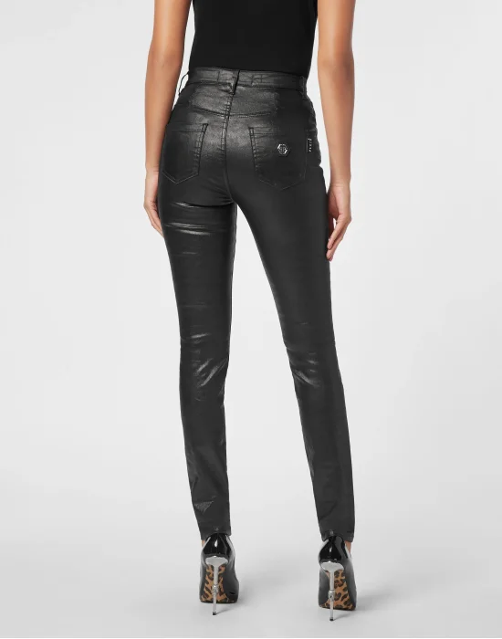 Coated Denim Super High Waist Jeggings