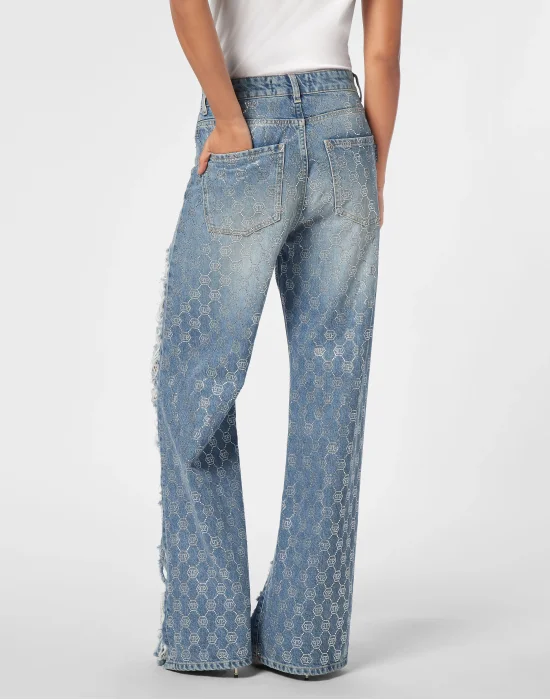 Denim Skater Fit Trousers Strass Monogram