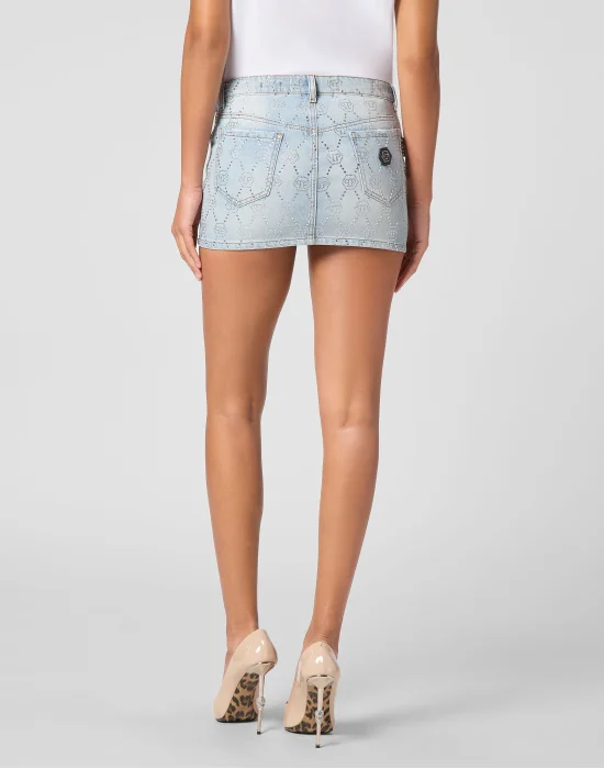 Denim Mini Skirt Strass Monogram