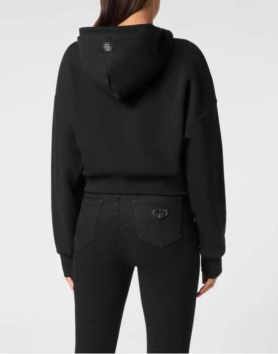 Cropped Hoodie Sweatshirt Strass Skull&Bones
