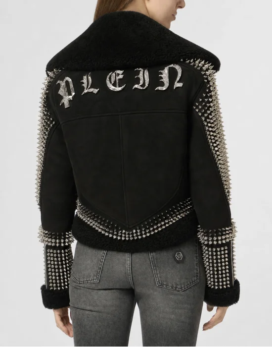 Shearling Leather Cropped Jacket Studs