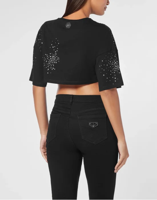 Strass Cropped T-shirt Round Neck SS