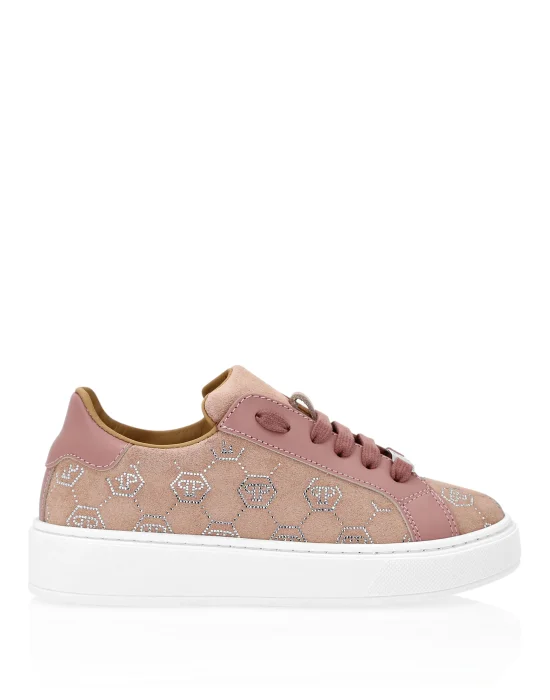 Suede Lo-Top Sneakers Monogram Strass