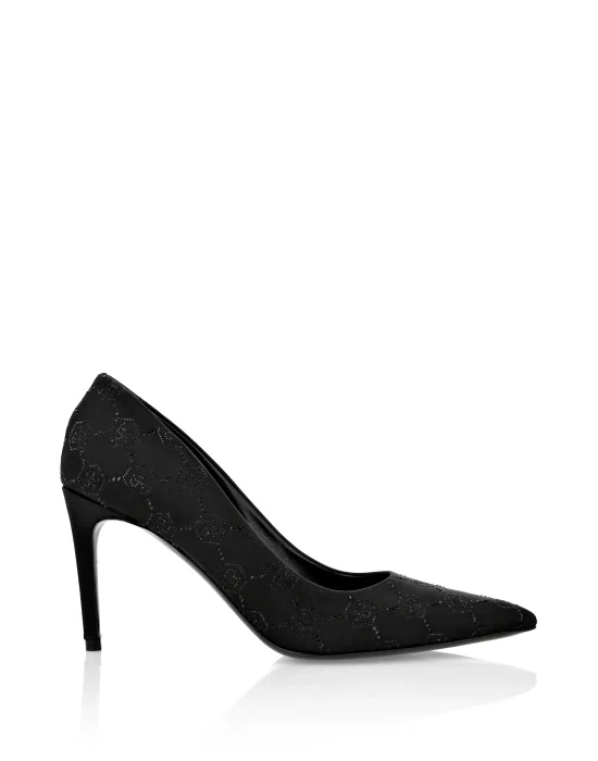 Satin Decollete Mid Heels Strass Monogram
