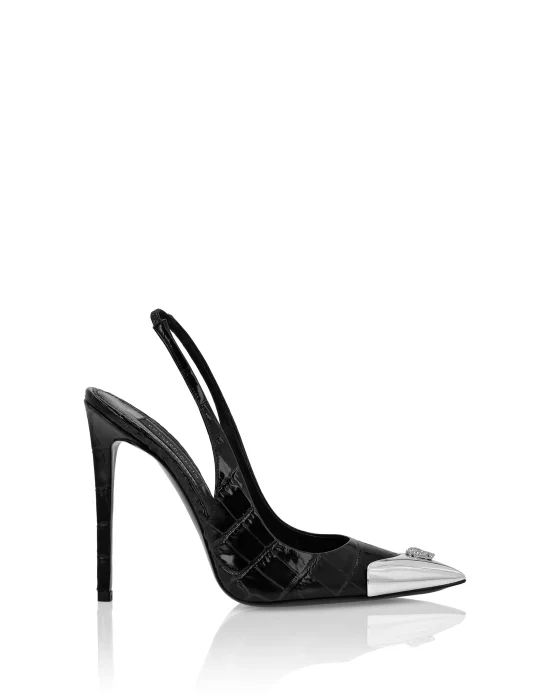 Crocco Slingback High Heels Shoes Skull strass