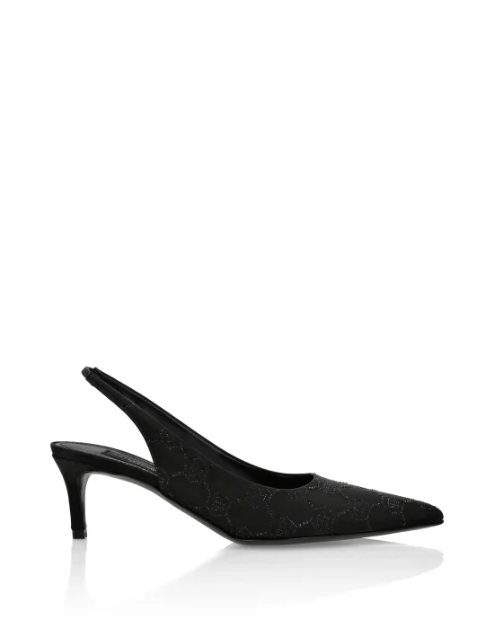Satin Slingback Low Heels Strass Monogram