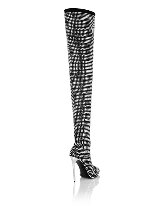 Suede Strass Boots Hi-Heels Overknees Gothic Plein