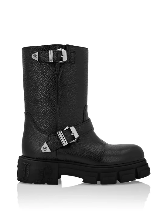 Deer Leather Boots Flat High Gothic Plein