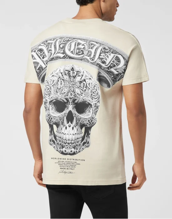 Round Neck T-Shirt Plein Banner Baroque Skull