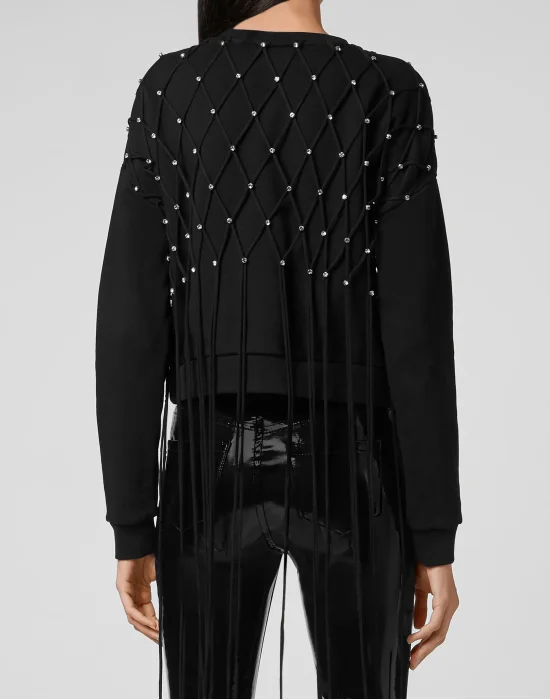 Sweatshirt LS Net Crystal Touch Fringe
