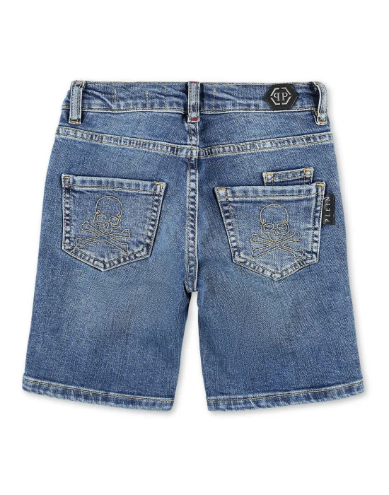 Denim Trousers Short Skull and Plein
