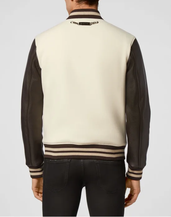 Slim Cut Wool And Leather Bomber Embroidery