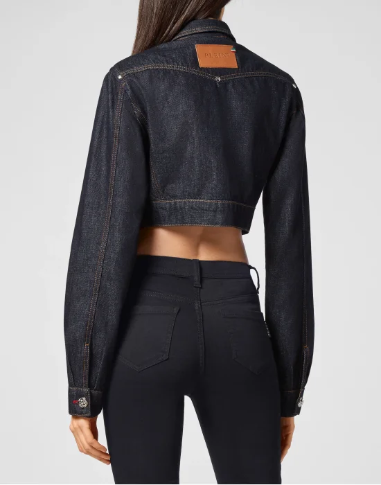 Denim Cropped Jacket Chains