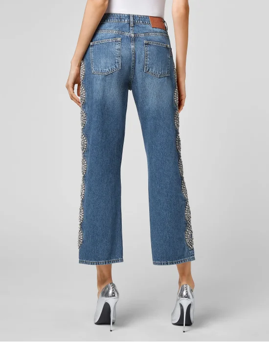 Denim Trousers Loose Fit Crystal Cable