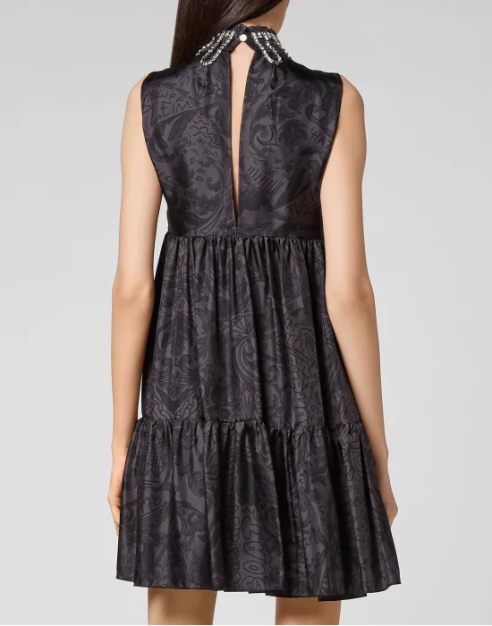Silk Short Dress Crystal New Baroque
