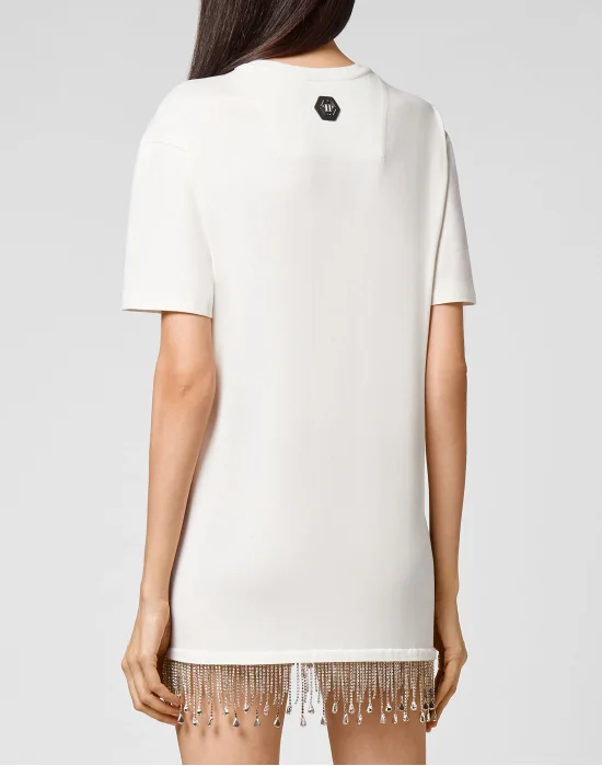 Leisurewear T-shirt Dress Crystal Fringe Embroidered Signature