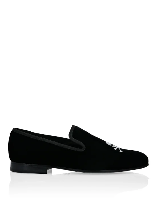Velvet Loafers Embroidery Skull