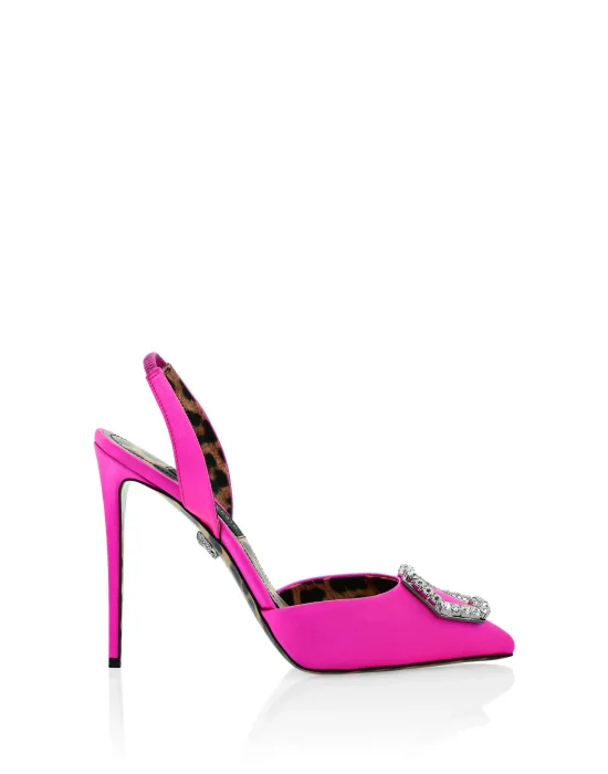 Satin Decollete slingback Hi-Heels Crystal Hexagon