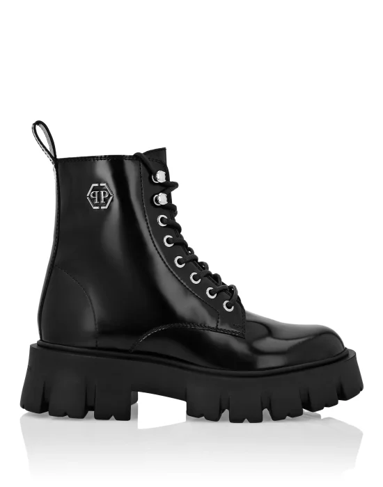 Leather Boots Mid Flat Iconic Plein