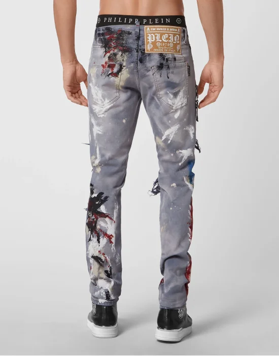 Denim Trousers Rock Star fit Painted