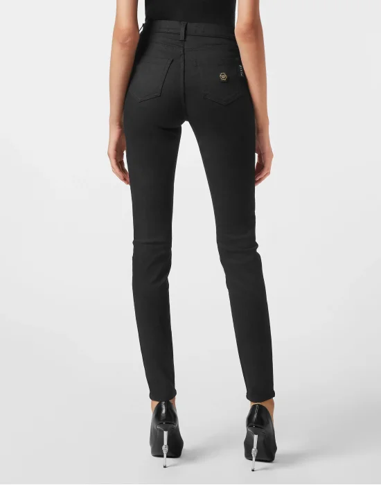 Denim Trousers High Waist Biker