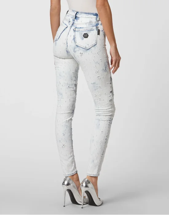 Denim Trousers High Waist Biker