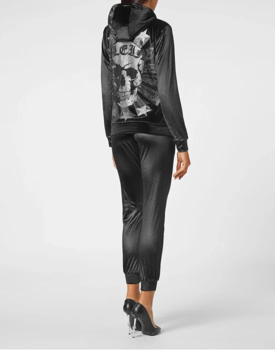 Velvet Jogging tracksuit:Top/Trousers Skull strass