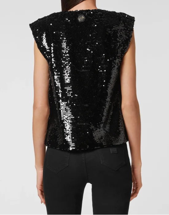 Tank Top Padded Shoulder with Crystals