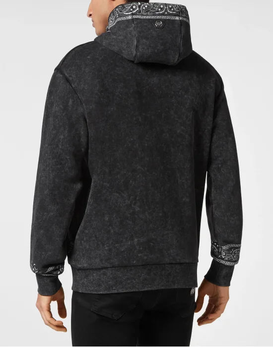 Washed Hoodie Sweatshirt Paisley Strass