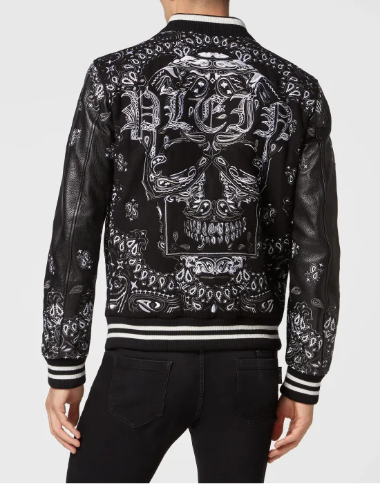 Wool and Leather Bomber Paisley Foulard