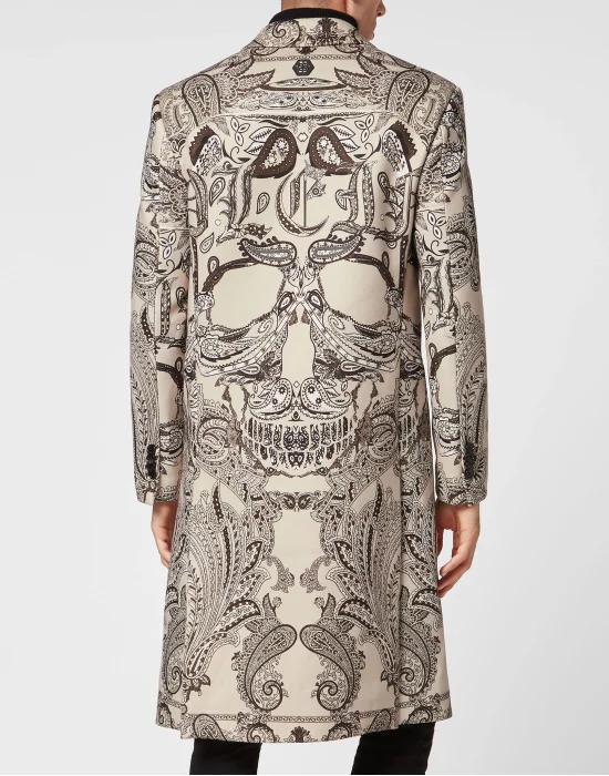 Wool Long Coat Paisley Foulard