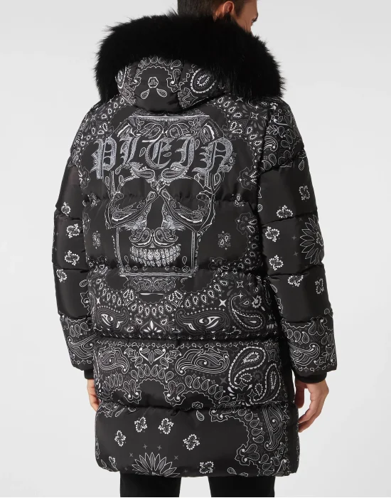Nylon and Fur Parka Paisley Bandana
