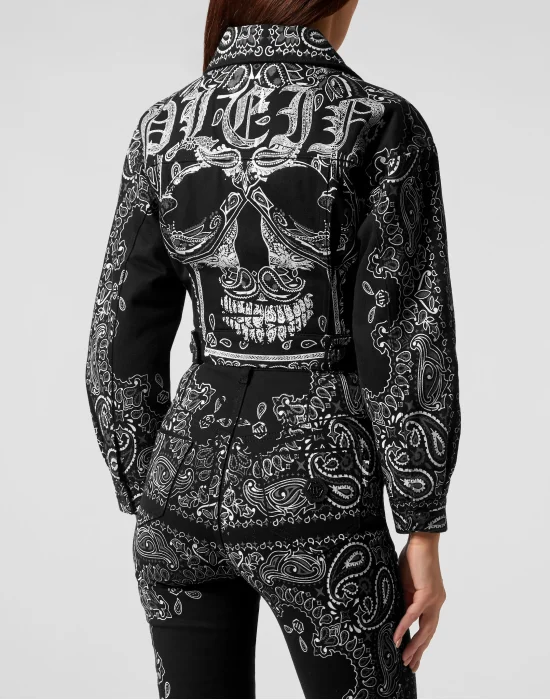 Denim Cropped Jacket Paisley Bandana
