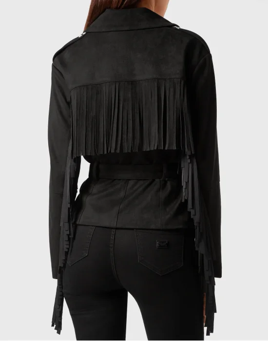 Eco Suede Oversize Biker Jacket Stars