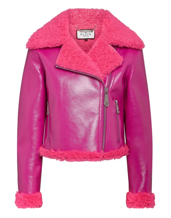 Eco Shearling Short Biker Jacket Skull&Bones
