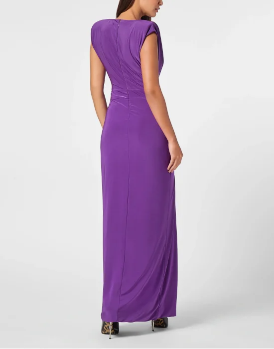 Shoulder Padded Long Dress