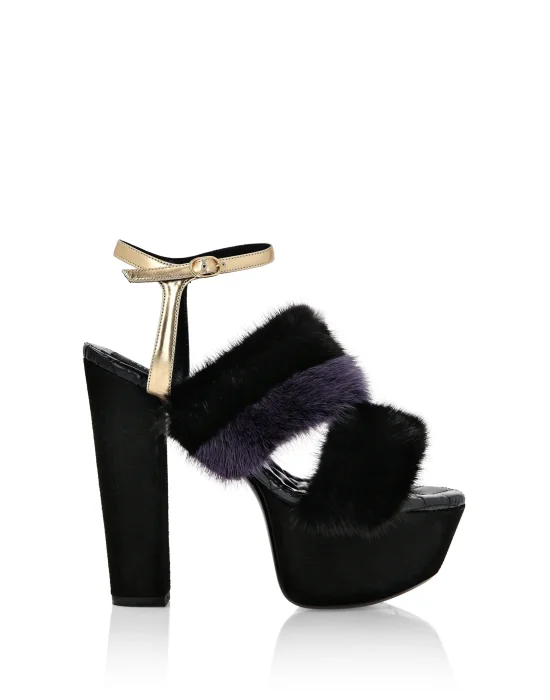 Platform Sandals High Heels With Real Fur