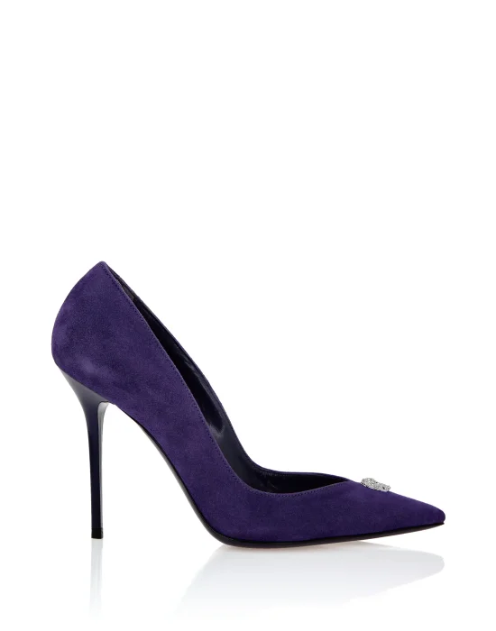 Suede Decollete Hi-Heels Crystal Skull
