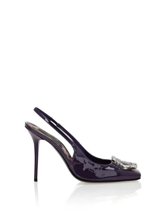 Patent Leather Decollete Hi-Heels Crystal Hexagon