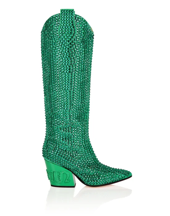 CowBoy Boots Mid Heels High Crystal