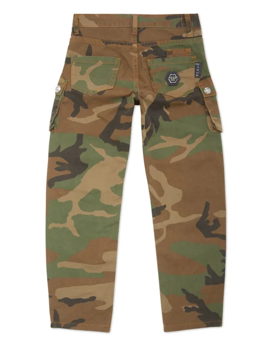 Strass Denim Cargo Trousers Camouflage